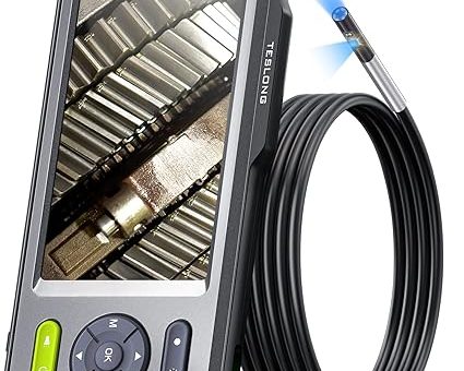 5mm Dual Lens Inspection Camera, Teslong Borescope with LED Light, HD Industrial Endoscope, 5″ IPS Screen, Waterproof Video Scope Camera, Flexible Cable for Home/Automotive/Pipe/Car/Wall(5FT)